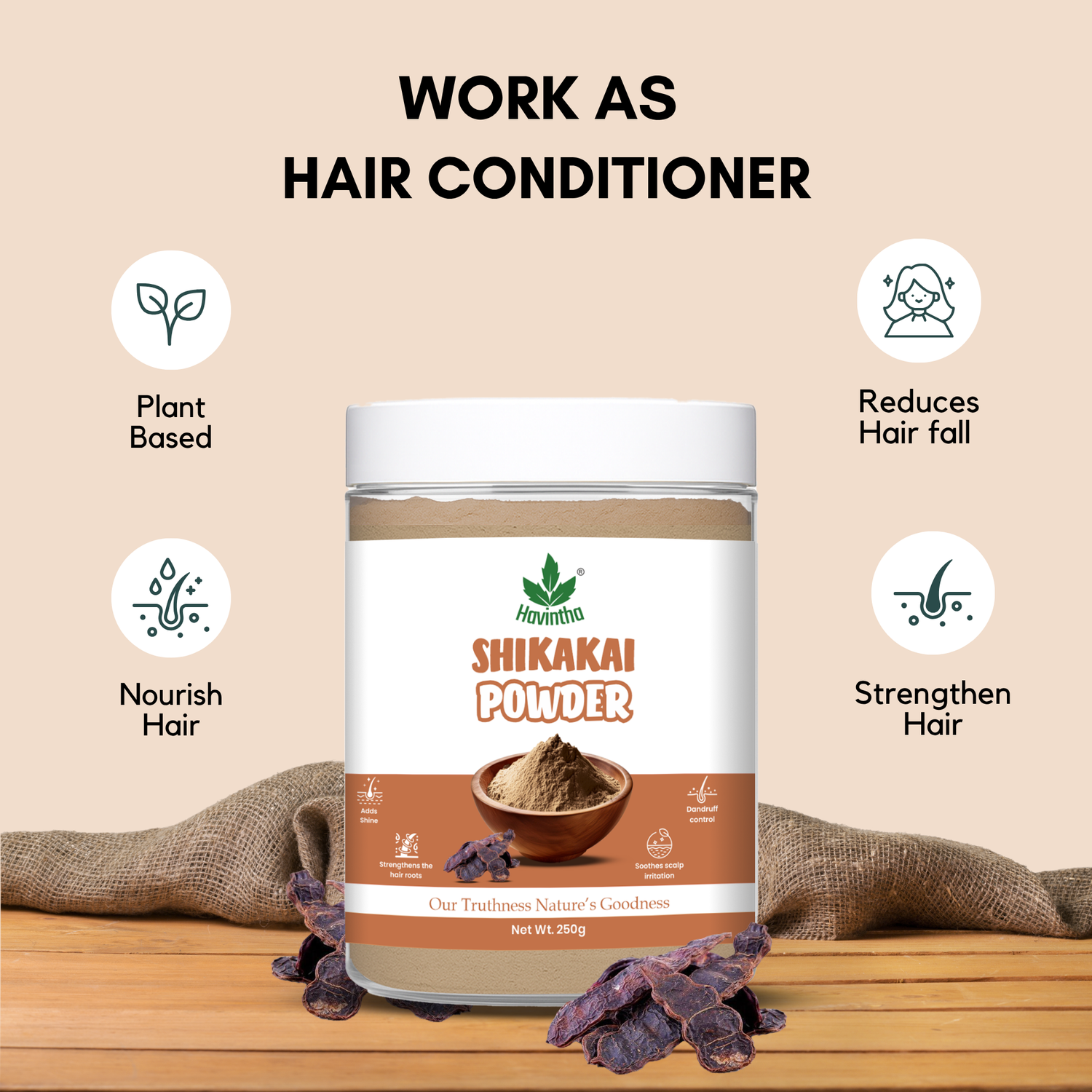 Havintha Shikakai powder organic for hair - 8.81 oz | 0.5 lb | 250 gm
