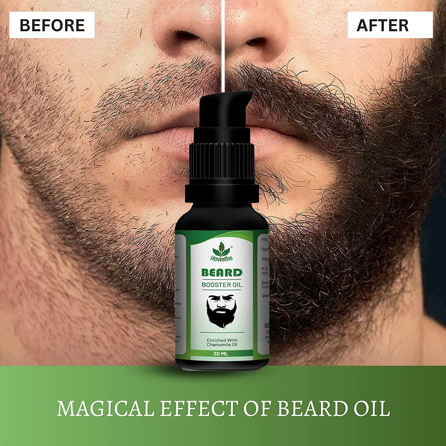 Havintha Natural Beard Booster Oil with Shikakai, Sunflower, Tea Tree, Almond, Chmomile Oil | Best Beard Oil for Men Fast Growth - 3 oz | 30 ML