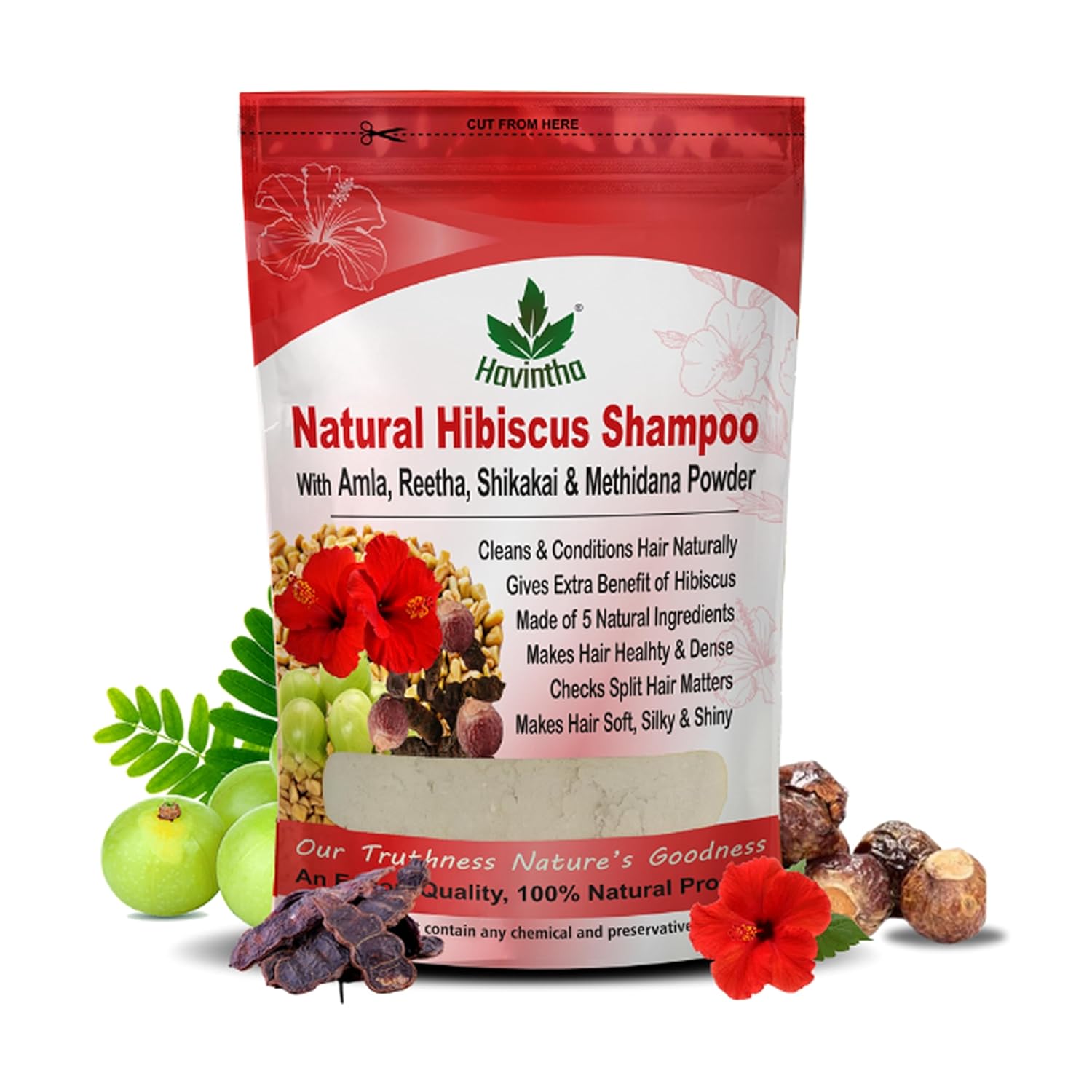 Havintha Natural Amla Reetha Shikakai Methidana And Hibiscus Powder Shampoo - 8 oz | 0.5 lb | 227 gm