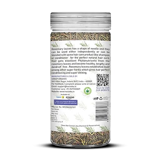 Havintha Natural Whole Rosemary Leaves | Rosemary Dried Leaves For Hair Growth | Edible Quality - JAR - 2oz | 80g