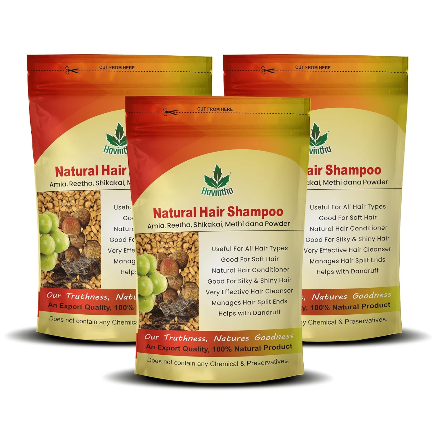 Havintha Natural Hair Shampoo with Amla, Reetha, Shikakai and Methi dana - 8 oz | 0.5 lb | 227 gm