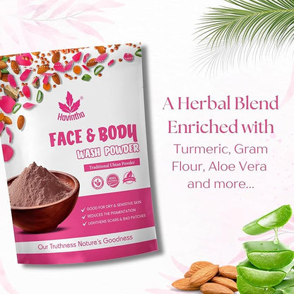 Havintha Natural Face and Body Wash Powder for All Skin Types - 8 oz | 0.5 lb | 227 gm