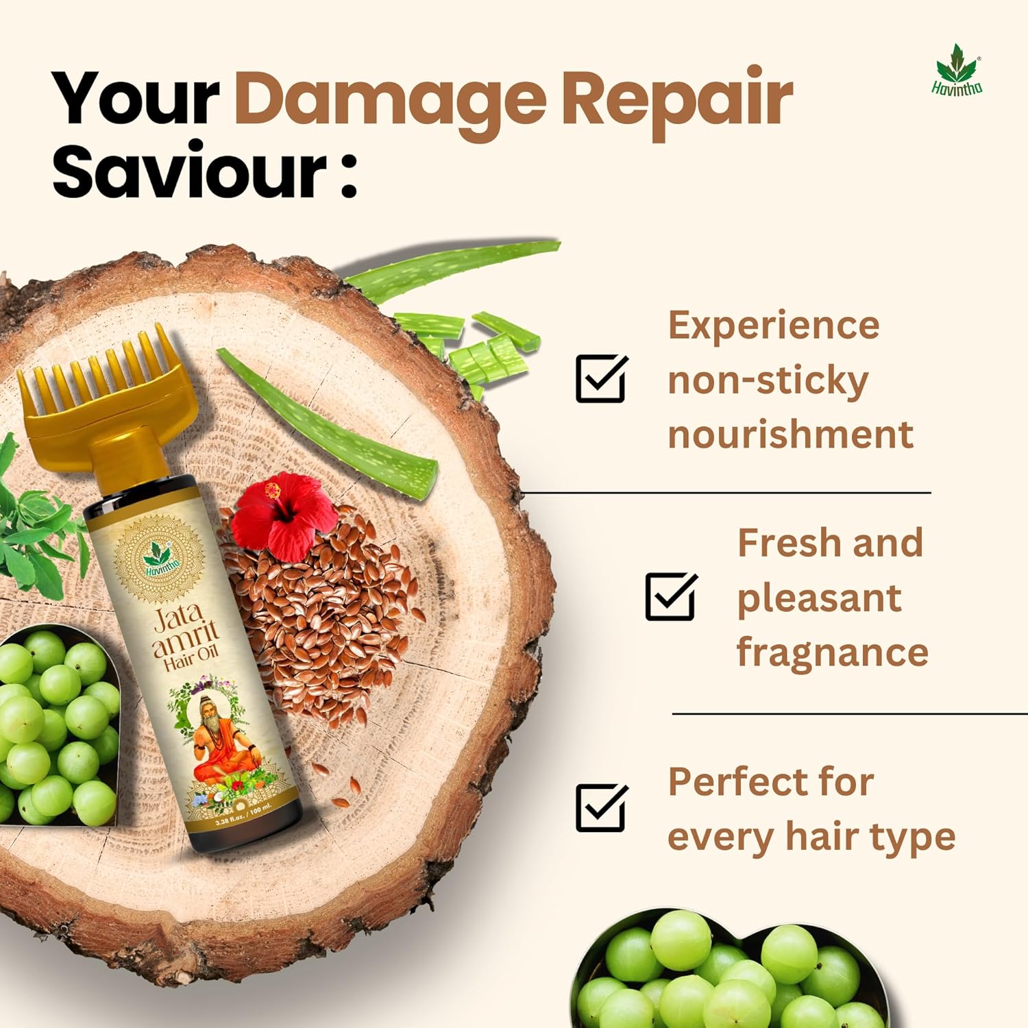 Havintha Jata Amrit Hair Oil For hair growth| Handmade herbal hair oil| Long &amp; Shiny hair| With Lavender, Castor, Tea tree and Rosemary oil | 3 oz | 100 ML