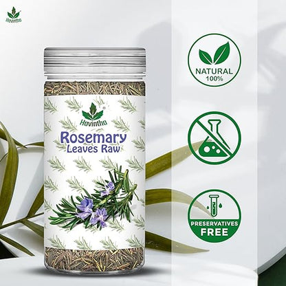 Havintha Natural Whole Rosemary Leaves | Rosemary Dried Leaves For Hair Growth | Edible Quality - JAR - 2oz | 80g