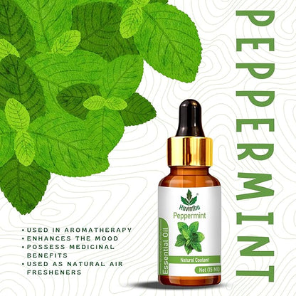 Havintha Peppermint Essential Oil (Mentha piperita) Pure Aroma for Skin, Hair and Aromatherapy For Cold and Congestion - 15ml.