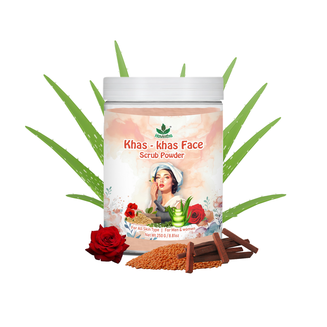 Havintha Natural Face Scrub Powder | Khas-Khas Face Scrub | For Glowing Skin |  8 oz | 250 Grams (JAR)