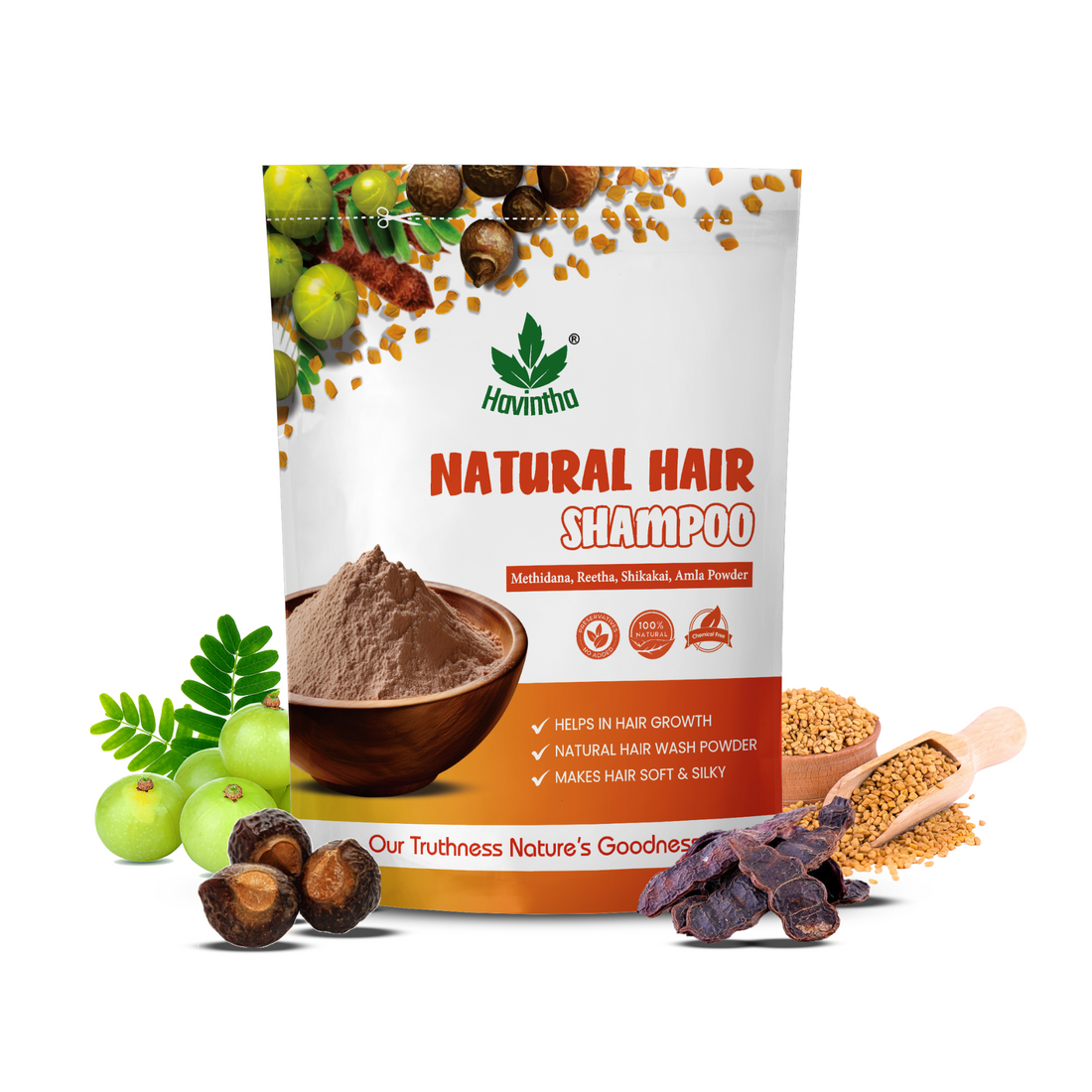 Havintha Natural Hair Shampoo with Amla, Reetha, Shikakai and Methi dana - 8 oz | 0.5 lb | 227 gm