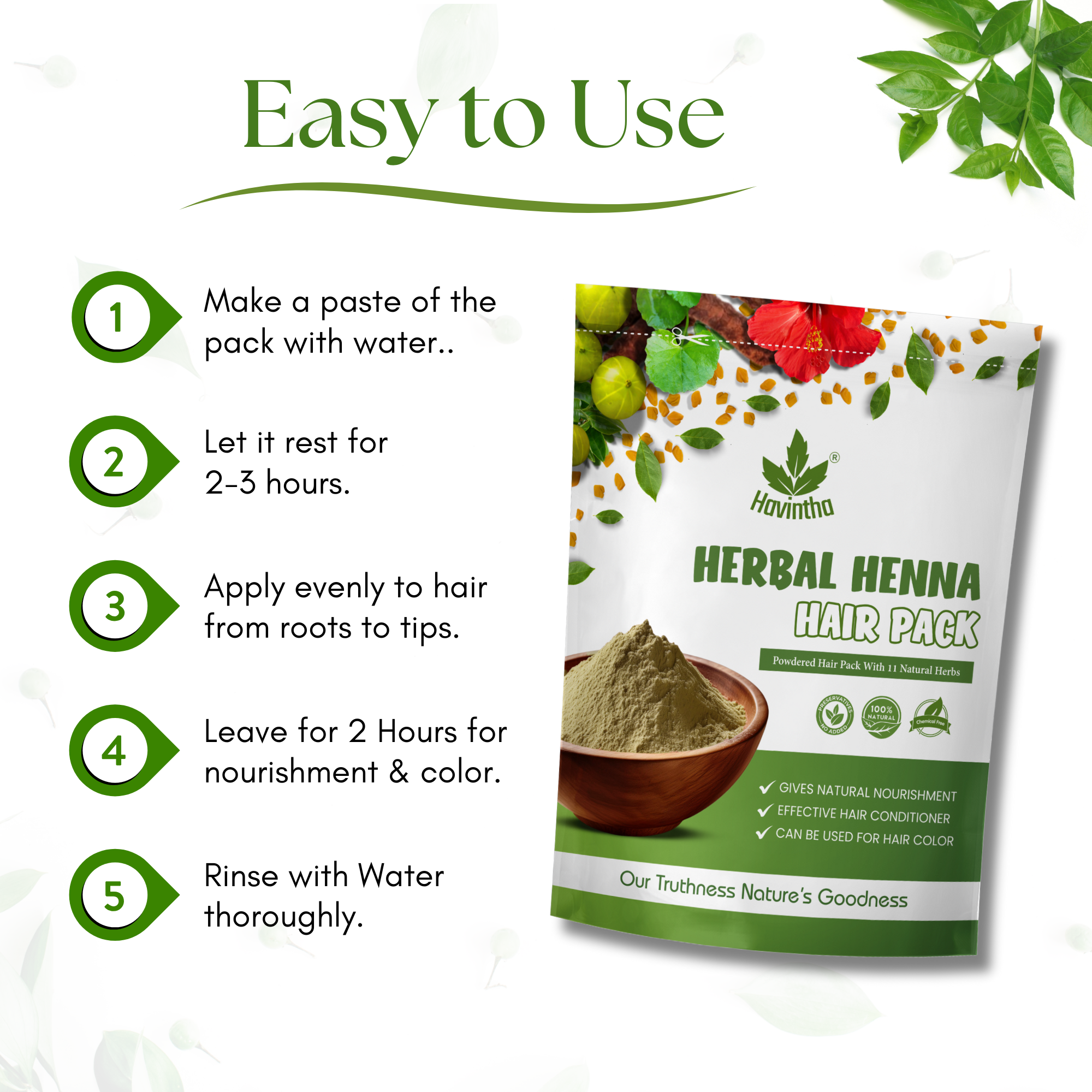 Havintha Natural Herbal Henna Hair Pack 11 Herbs Mix Mehandi Powder - 8 oz | 0.5 lb | 227 gm