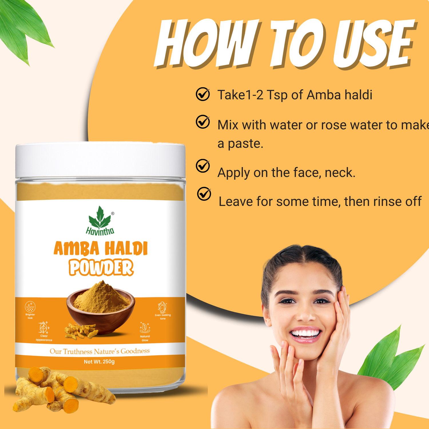 Havintha Natural Amba Haldi Powder for Face | For Bright Skin | Natural Face Care | 8 oz | 250 Grams (JAR)
