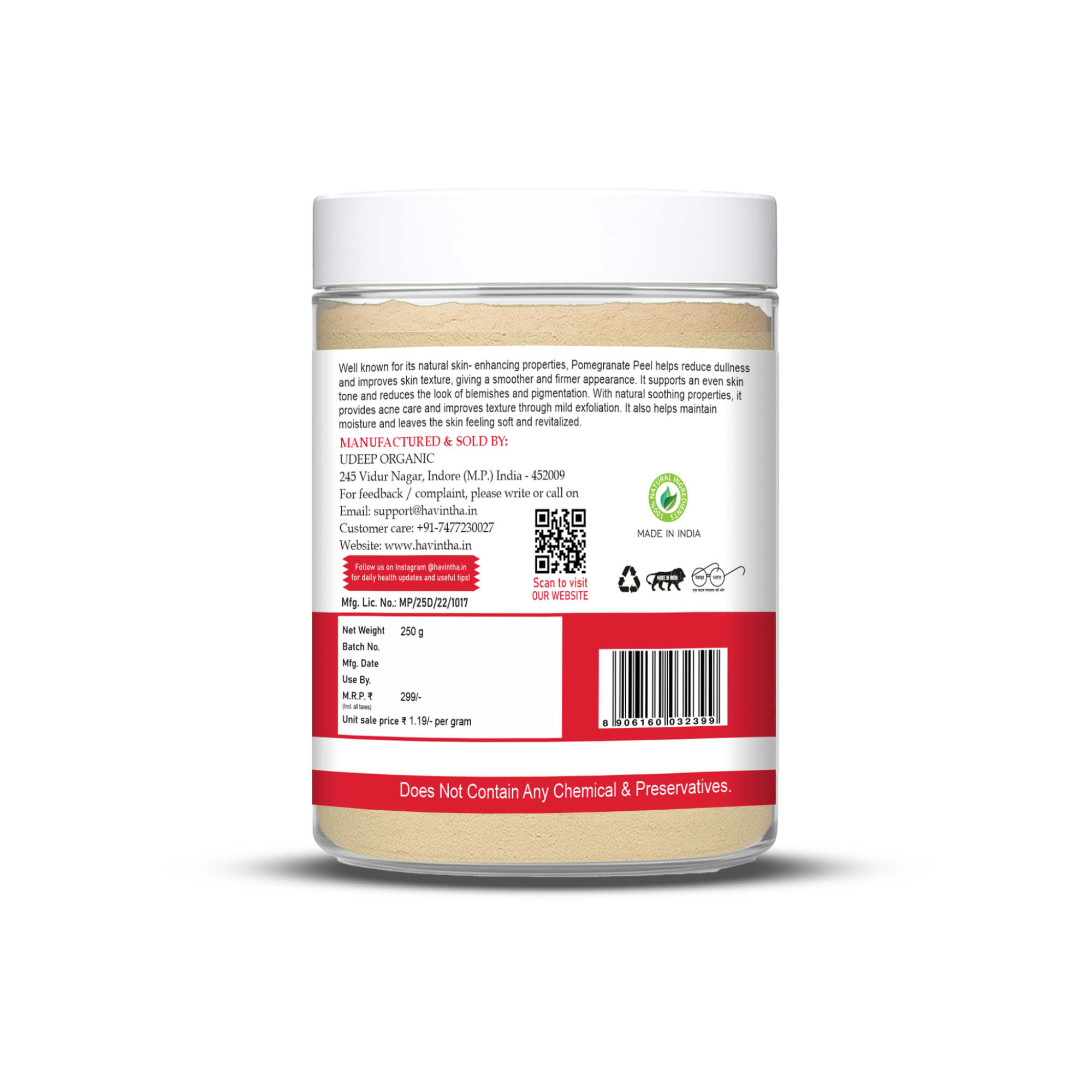 Havintha Natural Anar Chilka Powder | Pomegranate Peel Powder for Skin Care - 8.81 oz | 0.5 lb | 250 gm