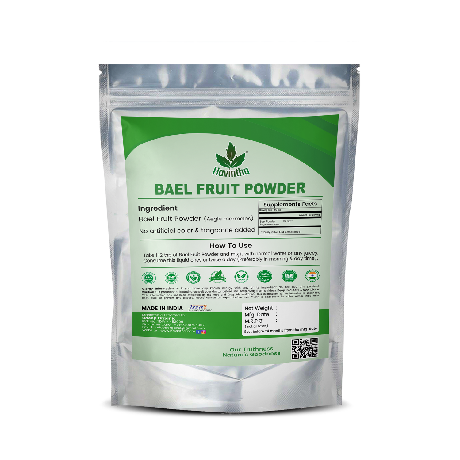 Havintha Bael Fruit Powder | Improve and Boost Your Metabolism - 8oz |  0.5lb | 227g