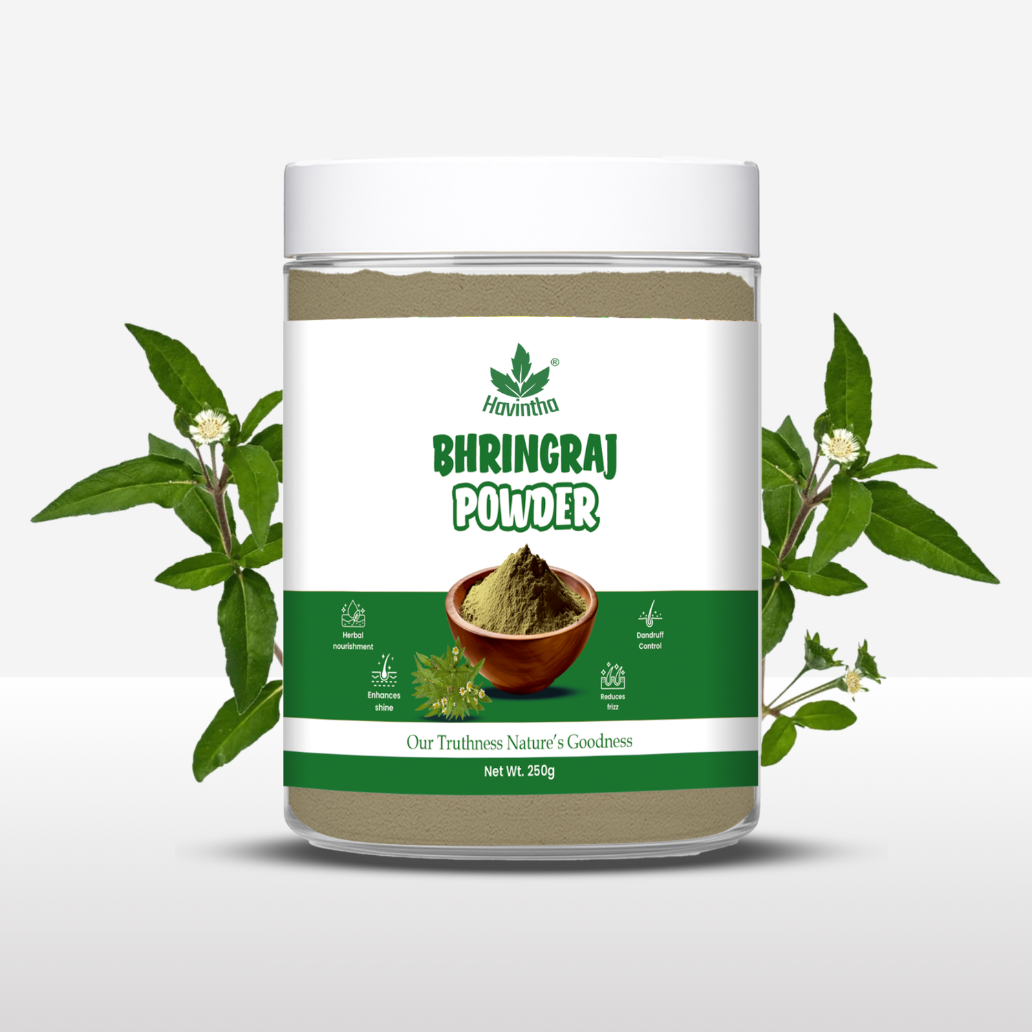 Havintha Natural Bhringraj Powder | For Strong &amp; Silky Hair | 8.81 oz | 250 Grams (JAR)
