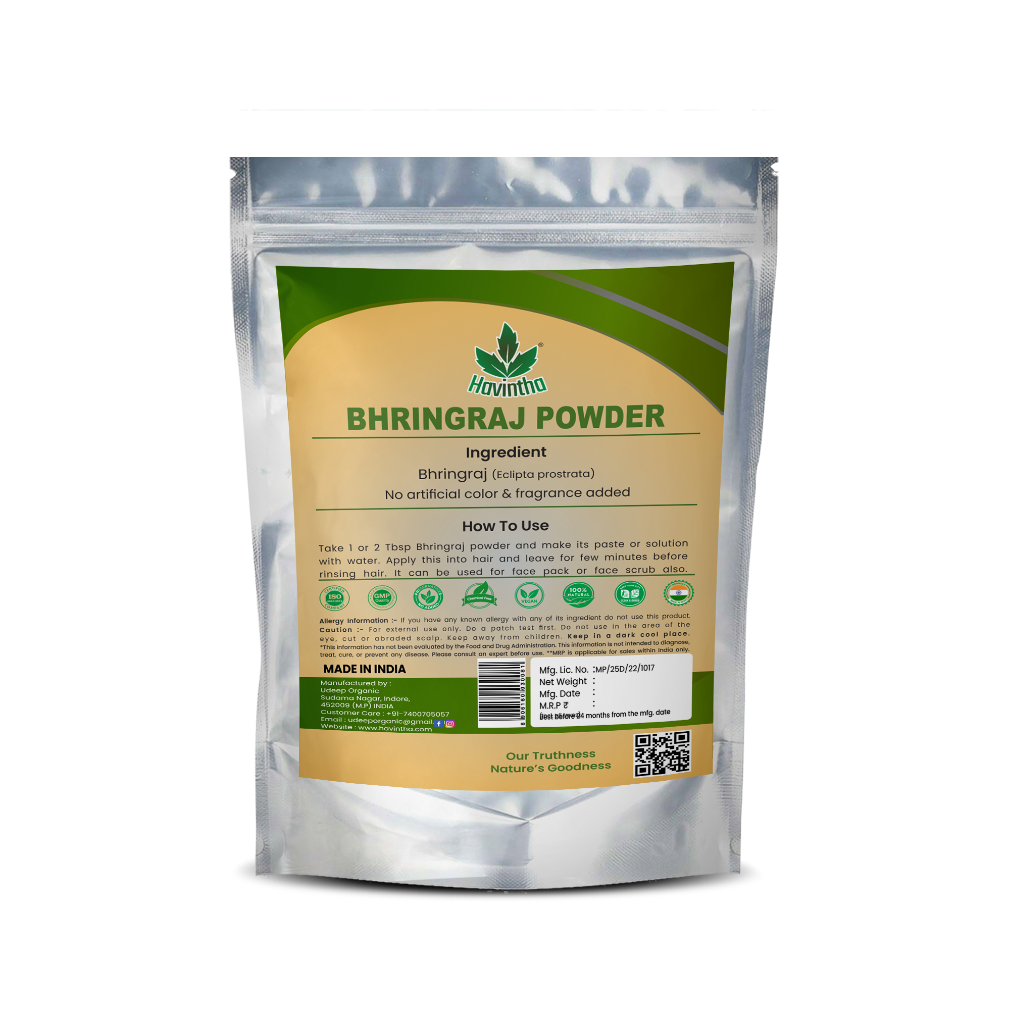 Bhringraj Powder For Hair Growth Split Ends Nourishment Dandruff Moisturising - 8oz | 0.5lb | 227g