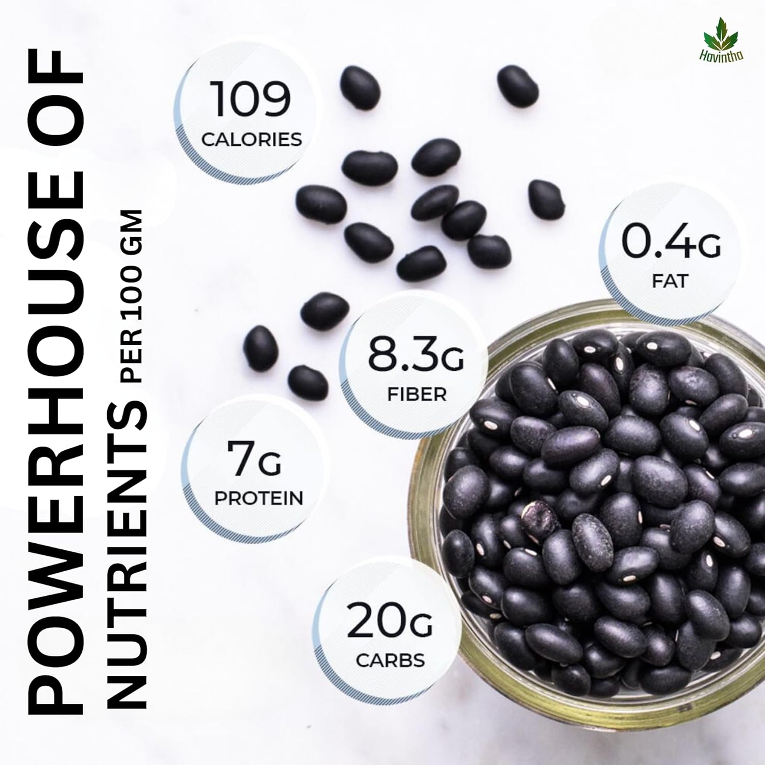 Havintha Natural Black Beans | Black Soybeans - 35oz, 1 Kg