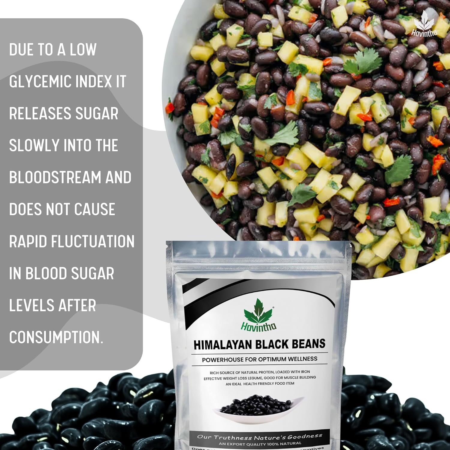 Havintha Natural Black Beans | Black Soybeans - 8oz, 250 Gm