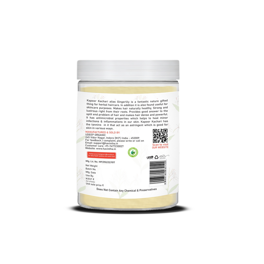 Havintha Natural Kapoor Kachri Powder | For Hair Growth | For Dandruff &amp; Scalp Infection | 8 oz | 250 Grams (JAR)