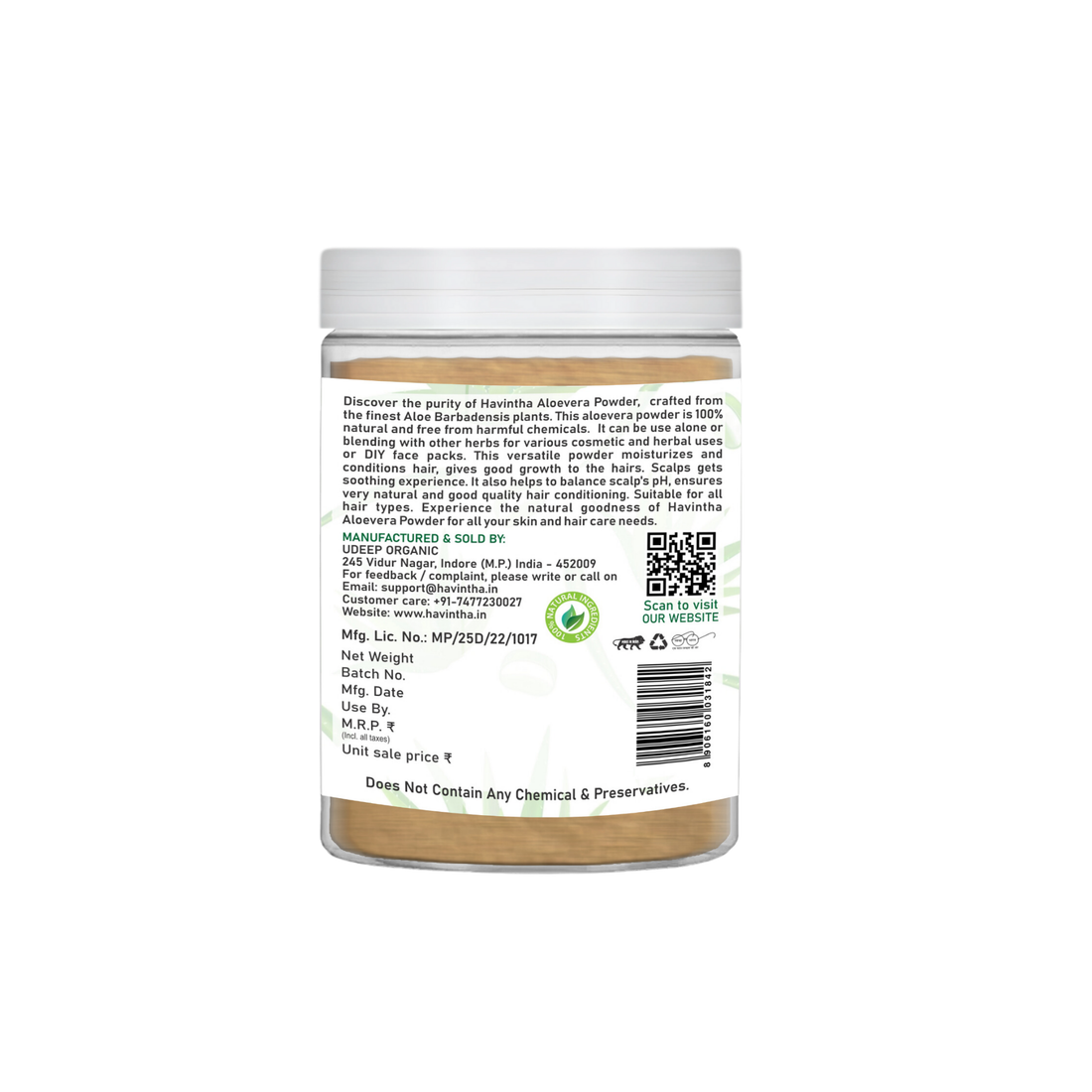 Havintha Natural Aloevera Powder for clean skin | For Glowing Skin | Natural Face Care | 8 oz | 250 Grams (JAR)