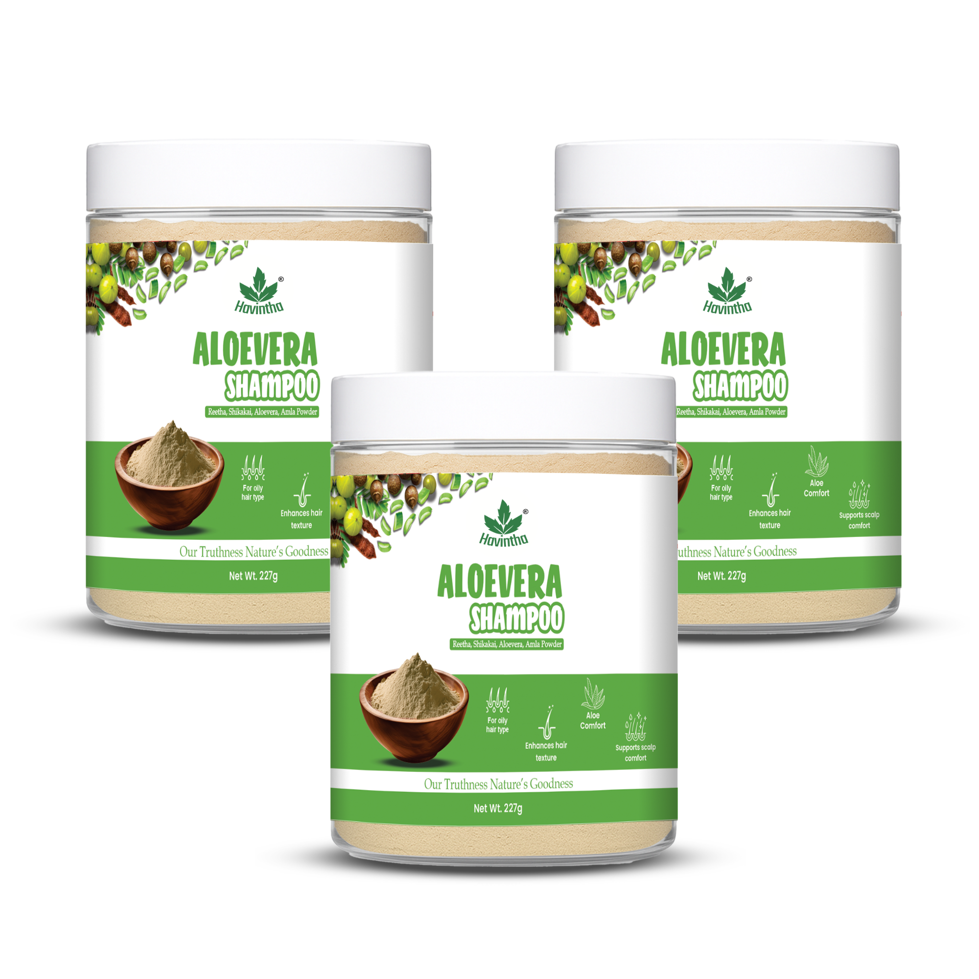Havintha Natural Amla Reetha Shikakai and Aloevera Powder Shampoo for Oily Hair -  8 oz | 0.5 lb | 227 gm