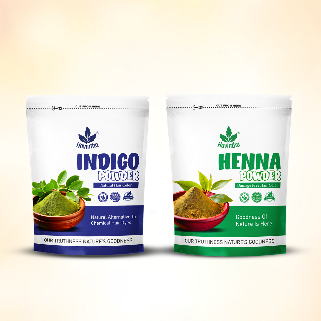 Havintha Natural Indigo Powder (200g | 7 oz) &amp; Henna Powder (200g | 7 oz) Combo for Natural Black Hair Color