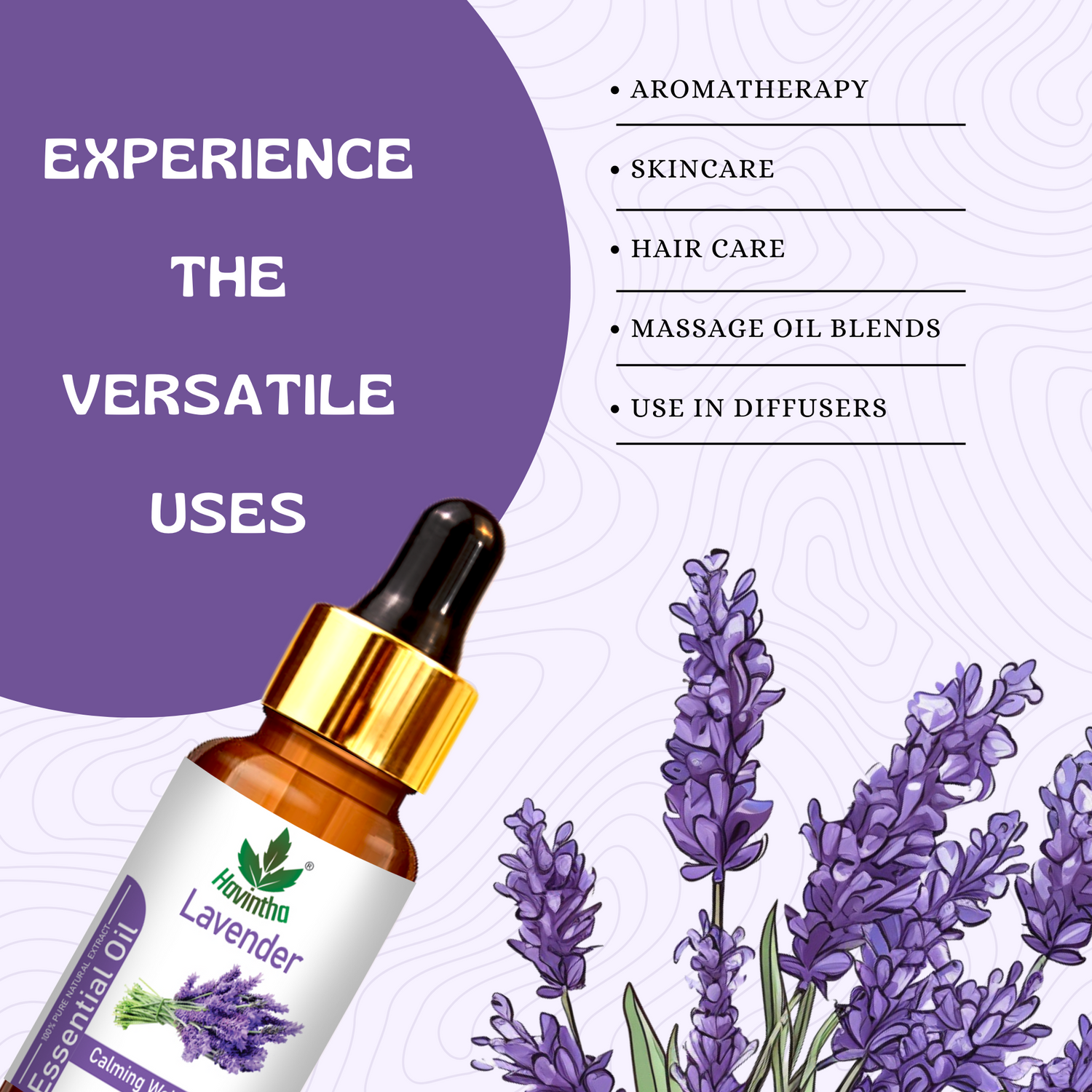 Havintha Pure and organic Lavender essential oil for skin care, hair care and healing injuries-15ml