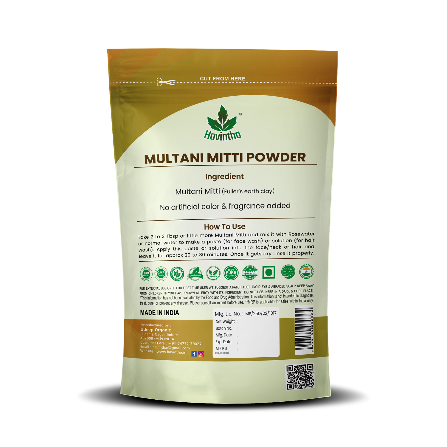 Havintha Natural Multani Mitti Powder Product Of Havintha, Natural Fuller&