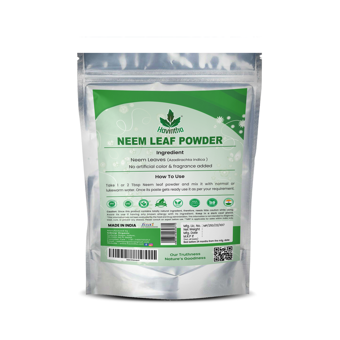 Havintha Natural Neem Powder Azadirachta Indica - 8 oz | 0.5 lb | 227 gm