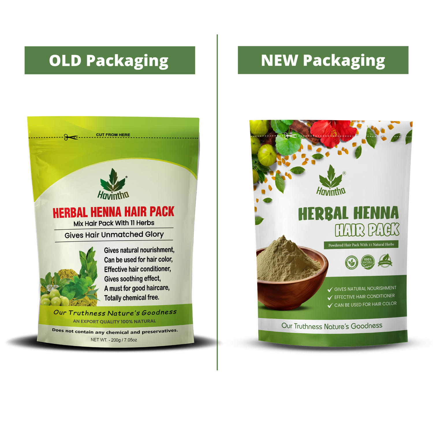 Havintha Natural Herbal Henna Hair Pack 11 Herbs Mix Mehandi Powder - 8 oz | 0.5 lb | 227 gm