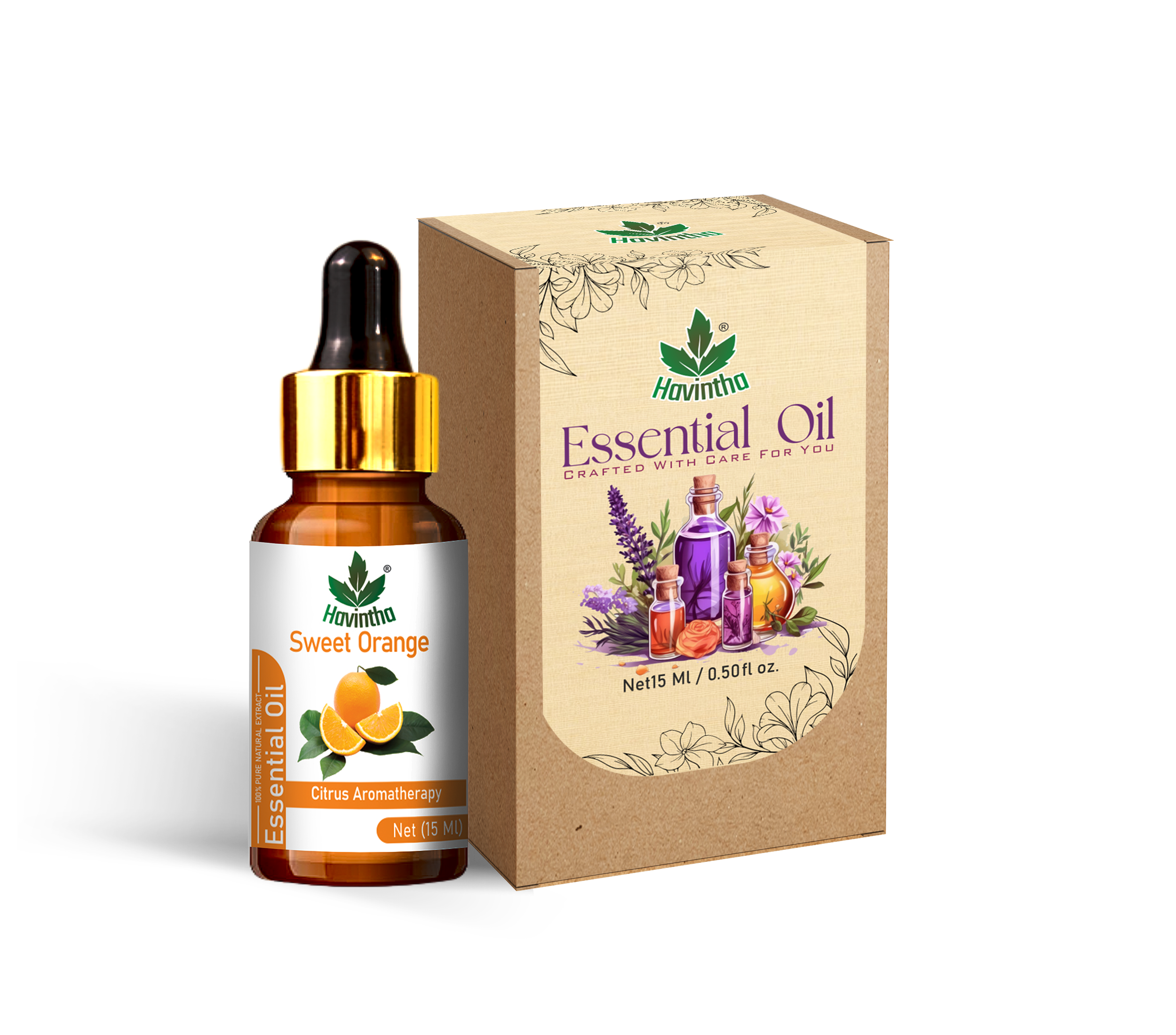 Havintha Orange Essential Oil for Fresh Mood, Dandruff and Acne Solution | 100% Organic - 15 ml.