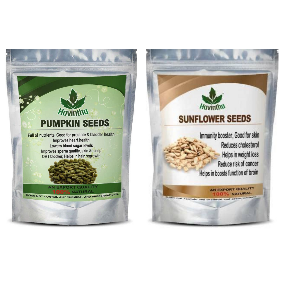 Havintha Pumpkin Seeds and Sunflower Seeds Combo Pack - Each 8oz,227 grams (16oz 454 g, Pack of 2)