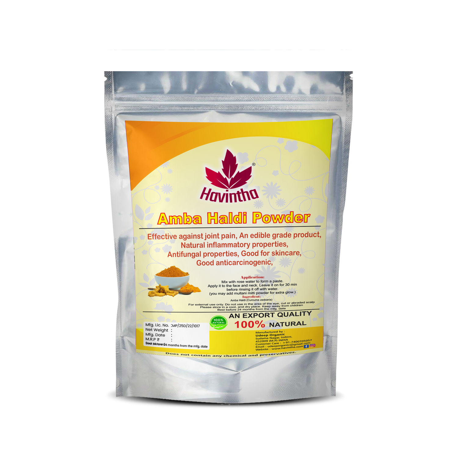 Havintha Wild Turmeric Powder for Face | Amba Haldi | Promotes Glowing Skin - 3.5 oz | 0.2 lb | 100 gm