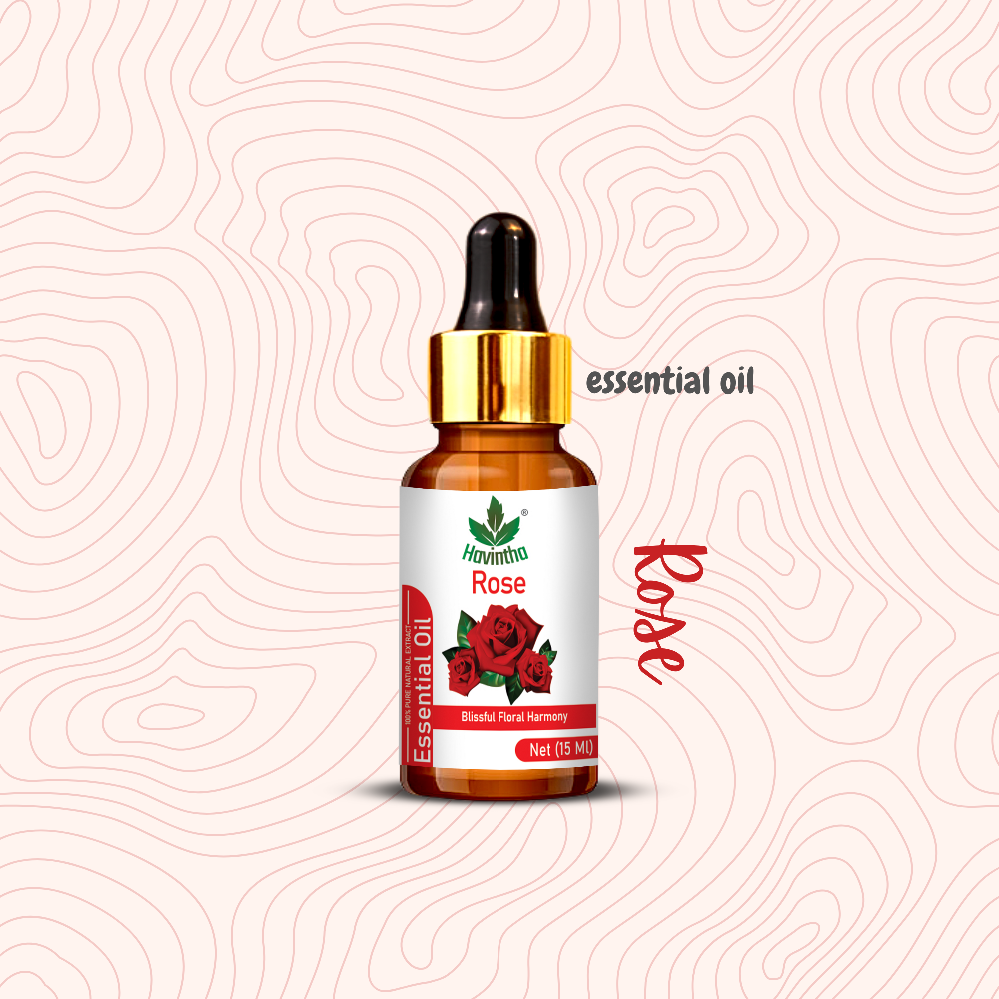 Havintha Rose Essential Oil For Hair, Skin and Stress Reduction | Pure and Organic Aroma - 15 ml