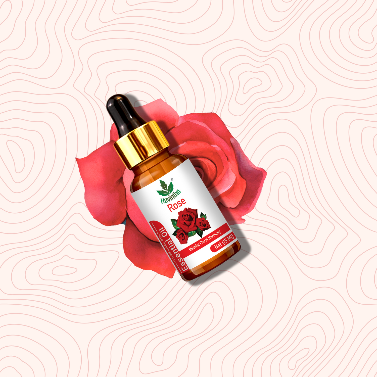 Havintha Rose Essential Oil For Hair, Skin and Stress Reduction | Pure and Organic Aroma - 15 ml