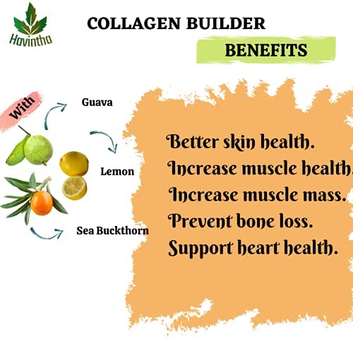 Havintha Plant Based Collagen Builder for Skin beauty and nutrition, longer nails | Natural Supplements with (Guava powder and Sea Buckthorn ) -  5.2 oz | 0.3 lb | 150 gm