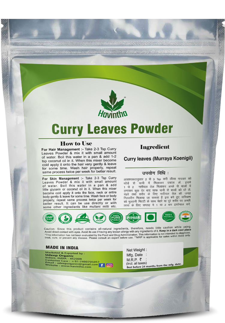 Havintha Curry Patta (Murraya koenigii) Natural Dry Curry Leaves Powder for Long, Strong and Shiny Hair - 3.5 oz | 0.2 lb | 100 gm