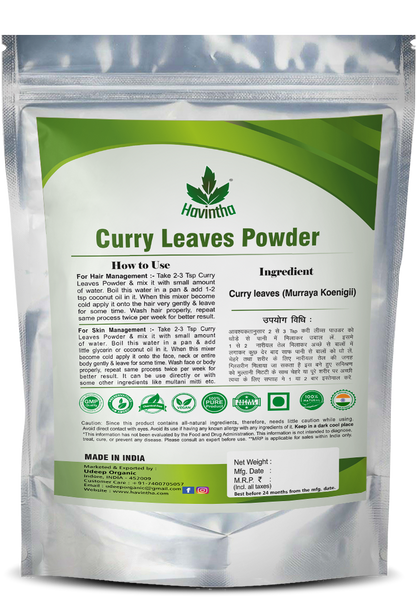 Havintha Curry Patta (Murraya koenigii) Natural Dry Curry Leaves Powder for Long, Strong and Shiny Hair - 3.5 oz | 0.2 lb | 100 gm