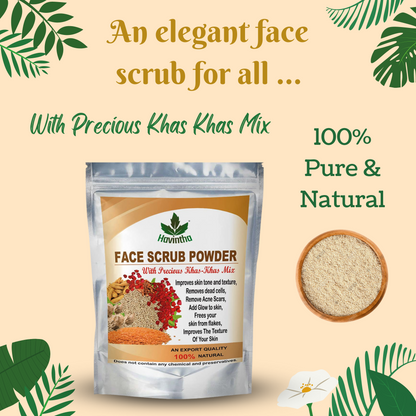 Havintha Natural Face Scrub Powder with Khas-Khas for Removes Blackheads &amp; dead cells, All Skin Types - 8 oz | 0.5 lb | 227 gm