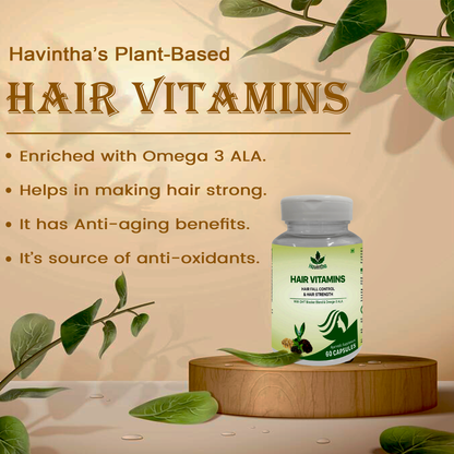 Havintha Plant Based Hair Vitamins Supplement with DHT Blocker, Hair Vitamin Blend, Omega 3 ALA &amp; Pine Bark Extract for Control Hair Fall - 60 Capsules