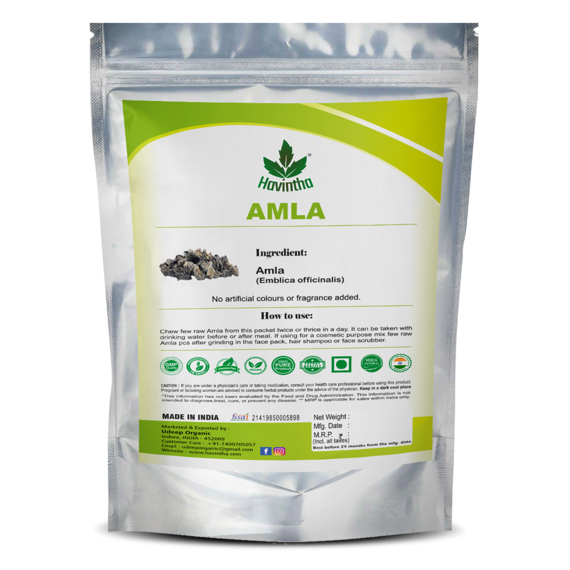 Havintha Natural Amla (Raw form) - 8 oz | 0.2 lb | 227 gm