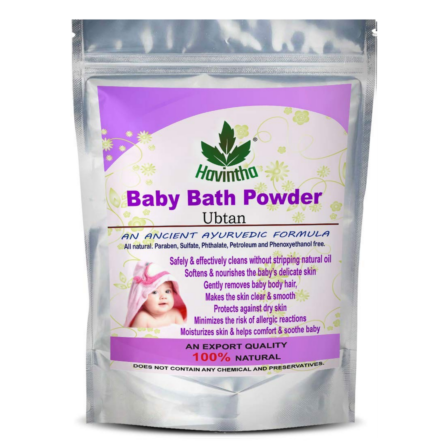 Havintha Baby Bath Powder for Removes Baby Body Hair and Skin Clear &amp; Smooth - 8oz | 0.5lb | 227g