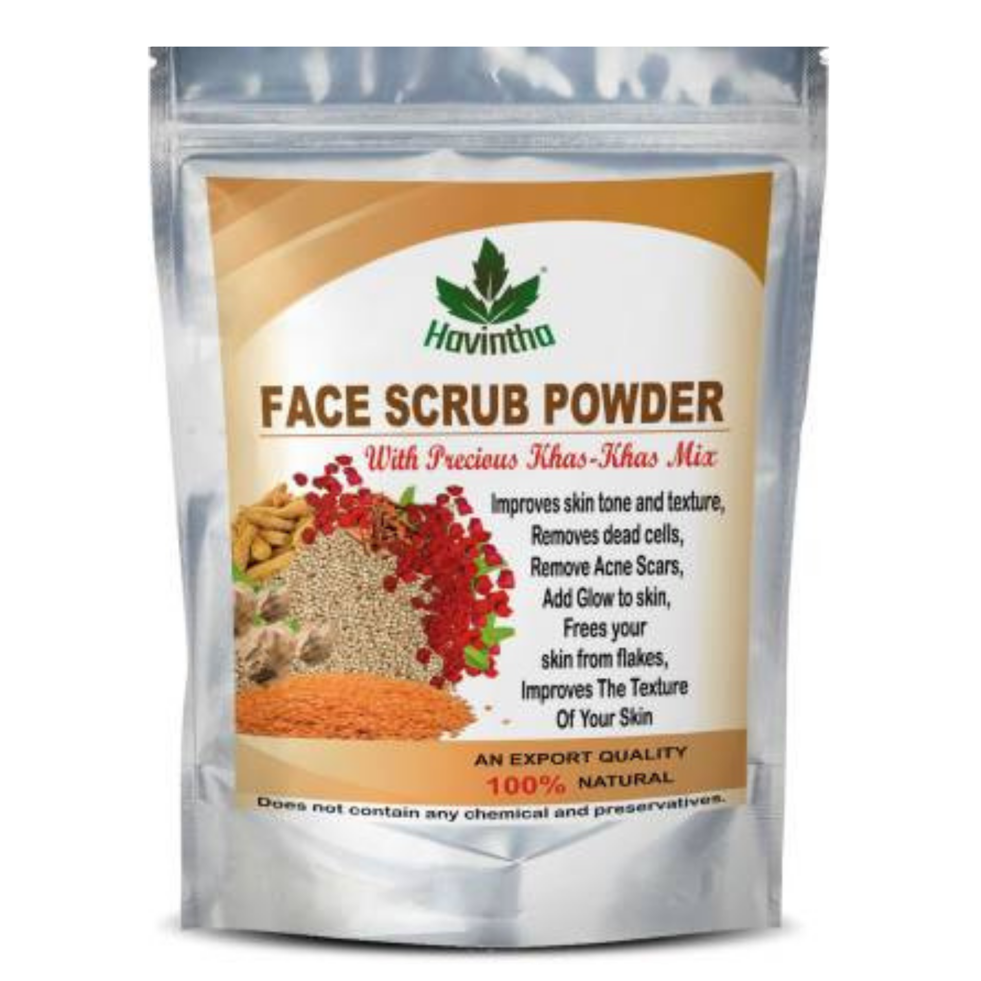 Havintha Natural Face Scrub Powder with Khas-Khas for Removes Blackheads &amp; dead cells, All Skin Types - 8 oz | 0.5 lb | 227 gm